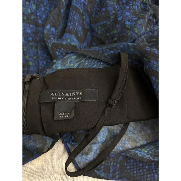 ALLSAINTS Hali Tamora Blue Snake Print Mini Dress Size 10 - Picture 7 of 11